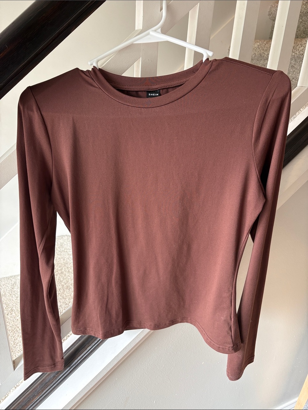 SHEIN Brown Long Sleeve Crewneck Top